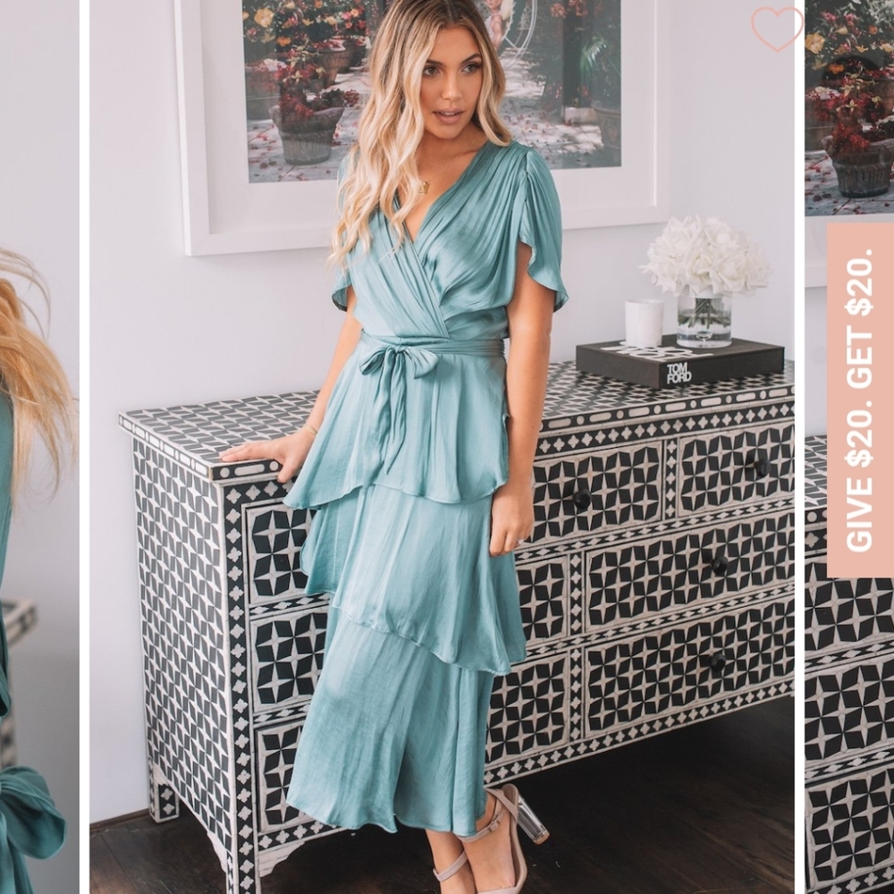 Light Blue/Teal Cocktail Midi Wrap Dress